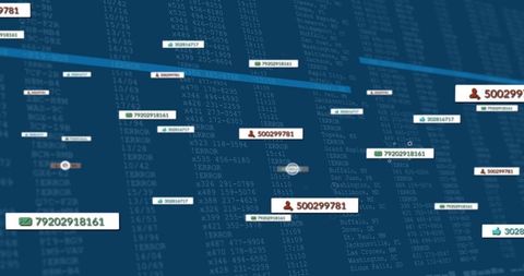 Floating ID Tag Network Visualizing User IDs, Phone Contacts and Live Data Streams