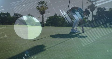 Woman on Golf Green with Overlay of Data Analytics and Charts