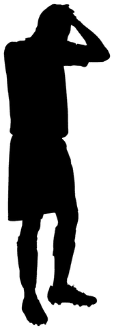 Silhouette of football player holding head on transparent background