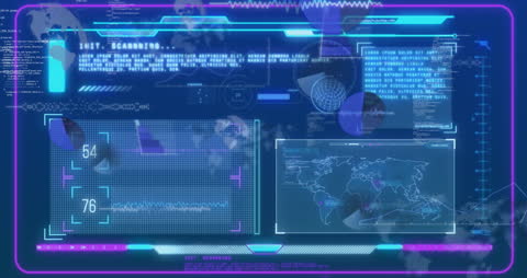 Futuristic Digital Interface with World Map and Data Analytics