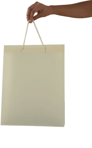 Transparent hand holding shopping bag for consumer presentation