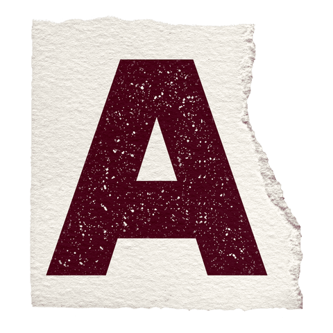 Vintage stylized letter a on torn textured paper on transparent