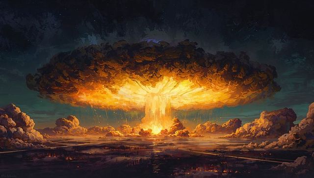 Apocalyptic Explosion with Fiery Mushroom Cloud and Embers