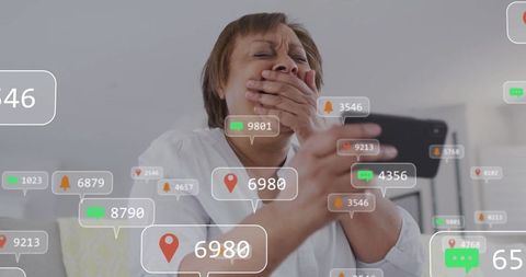 Senior Woman Surprised by Multitudes of Social Media Notifications