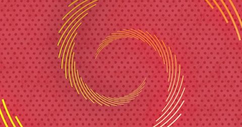 Vibrant red geometric abstract with yellow spiral patterns