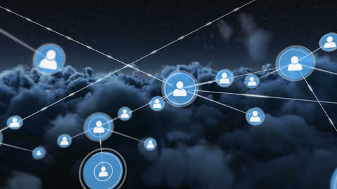 Digital Network Connecting Over Cloud Formation at Night