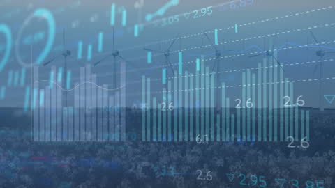 Mixed Media of Wind Turbines and Financial Data Animation