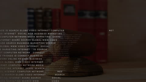 Gavel on Desk with Data World Map Animation