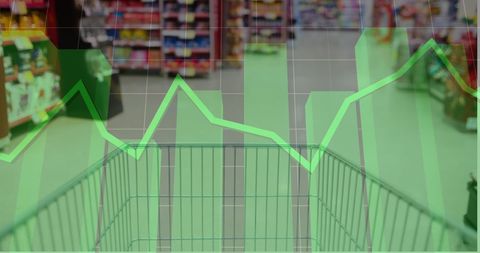 Shopping Cart with Superimposed Green Graph in Store Aisle - Download Free Stock Images Pikwizard.com