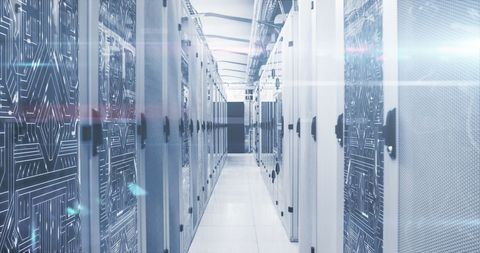 Futuristic Server Room with Digital Data Overlays - Download Free Stock Images Pikwizard.com