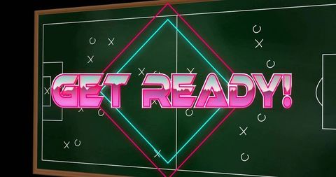 Neon get ready! over soccer tactics chalkboard with diamond neon glow and playbook marks