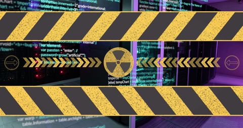 nuclear hazard symbol overlapping futuristic data center - Download Free Stock Images Pikwizard.com