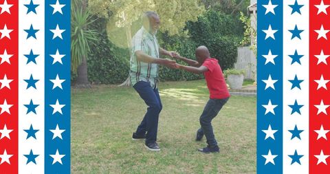 African american grandfather and grandson celebrating in usa theme