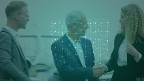 Business Professionals Handshake in Digital Matrix Network
