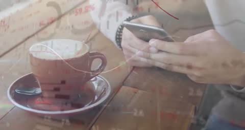 Person Analyzing Financial Data with Smartphone in Cozy Cafe