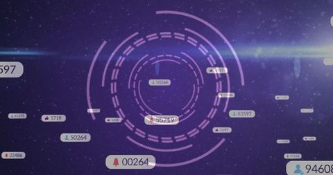 Futuristic HUD Interface with Digital Notifications in Cosmic Scene