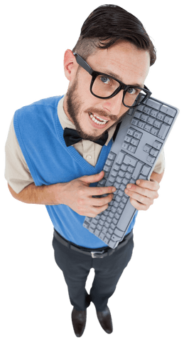 quirky geek hipster holding computer keyboard transparent - Download Free Stock Videos Pikwizard.com