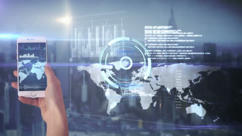 Digital Data Overlay with Smartphone and World Map Visualization