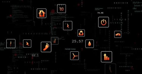 Cyber Energy Dashboard Displaying Neon Telemetry Icons for Power Recycling Water Data