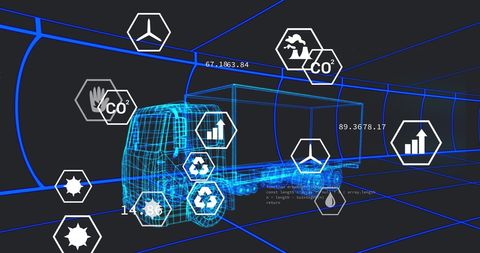 Digital Truck Model with Icons and Data Indicators