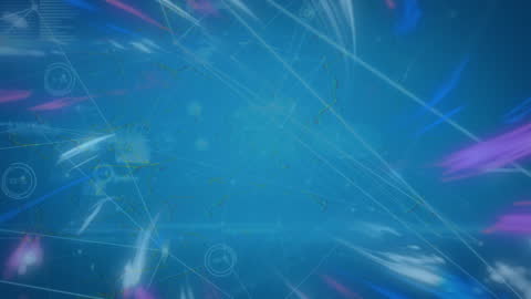 Digital Network Animation Over Blue Background