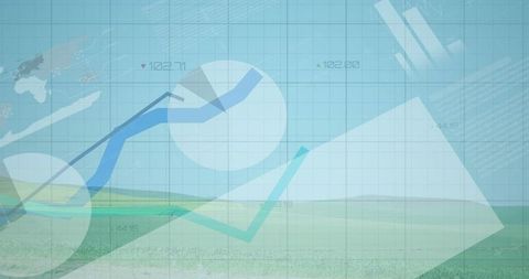 Financial Graph Overlay on Serene Green Landscape