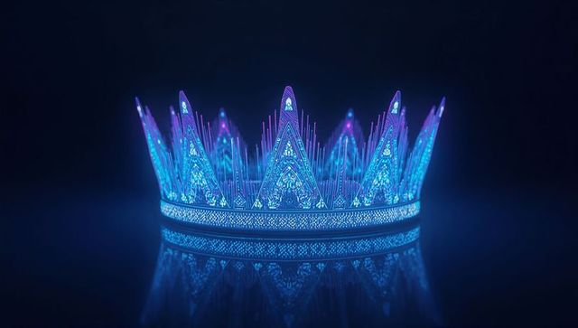 Futuristic neon blue digital crown with magenta highlights
