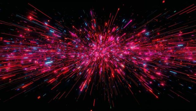 Vibrant Neon Light Burst in Abstract Digital Space