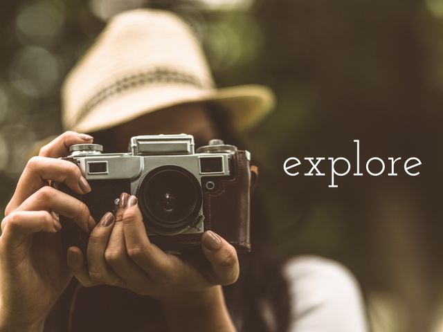 Explorer Holding Vintage Camera Inspiring Wanderlust - Download Free Stock Templates Pikwizard.com