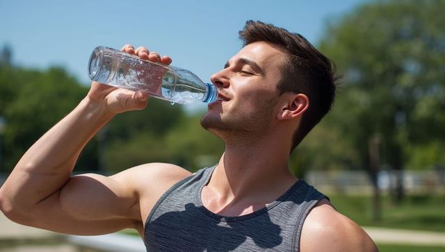 Man Hydrating After Exercising in Sunny Park Scene