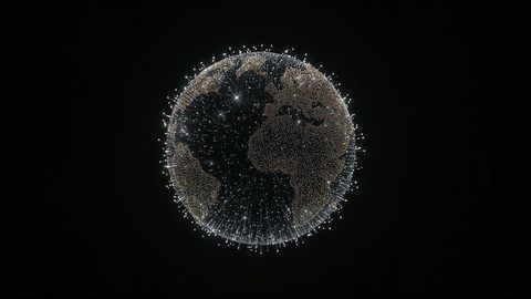 Stylized digital globe illuminated with connectivity points