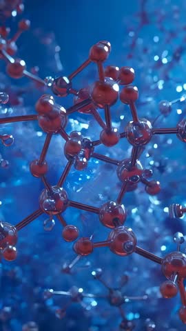 Looping Rotating Ball-and-Stick Molecule Zooming into Futuristic Nanotechnology Network