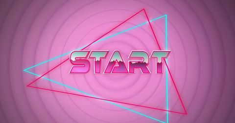 Futuristic Pink Background with Start Text and Neon Triangles