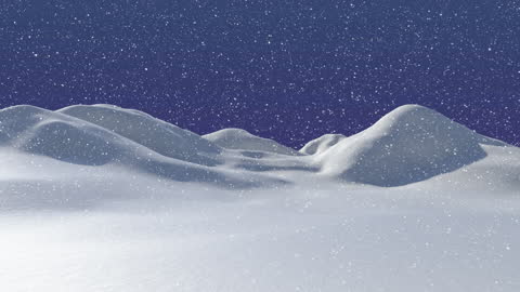 Snowy Winter Landscape with Falling Snowflakes and Blue Sky