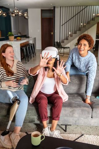 Diverse Friends Experiencing Virtual Reality Together