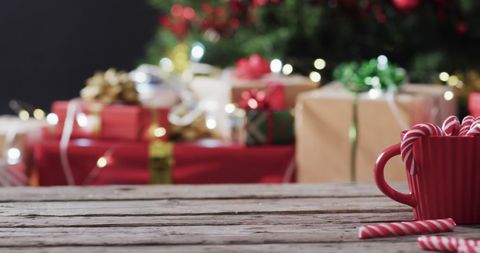 Festive Christmas Arrangements with Candy Canes and Gifts - Download Free Stock Images Pikwizard.com