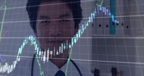 Asian Doctor Background with Financial Graph Overlay - Download Free Stock Images Pikwizard.com