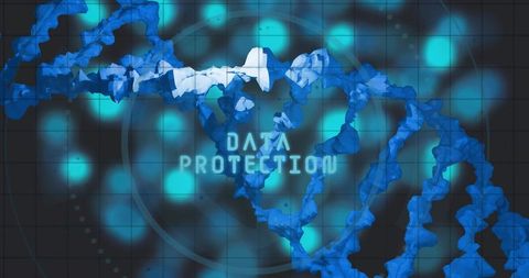 Glowing fragmented dna helix representing data protection cybersecurity and digital privacy
