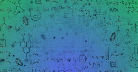 Abstract chemistry concept with formulas and molecules on gradient background