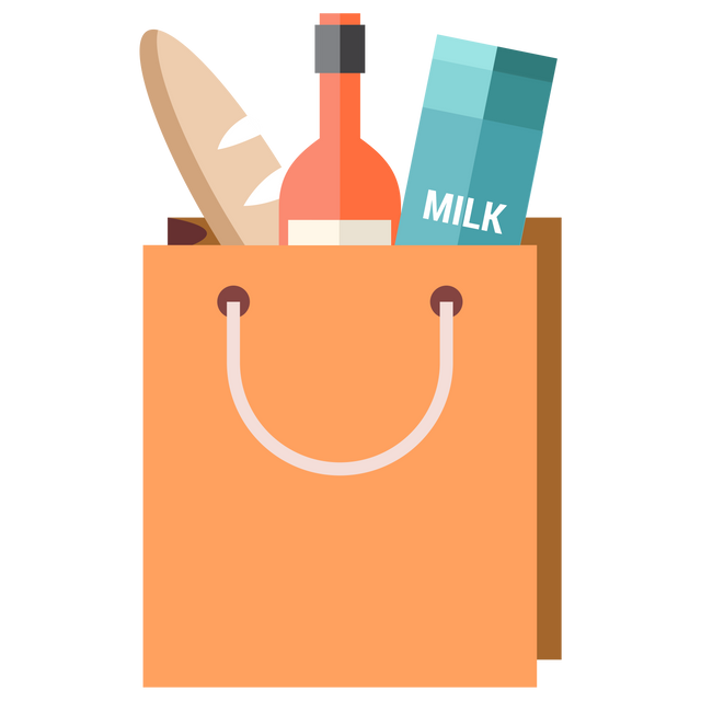 Orange Shopping Bag with Milk, Wine, Bread Vector on Transparent Background - Download Free Stock Videos Pikwizard.com