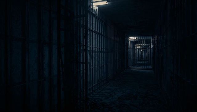 Ominous Abandoned Prison Corridor With Flickering Lights