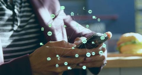 Connected world concept circles floating over smartphone user