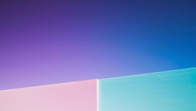 Vibrant pastel corner architectural abstract with gradient sky