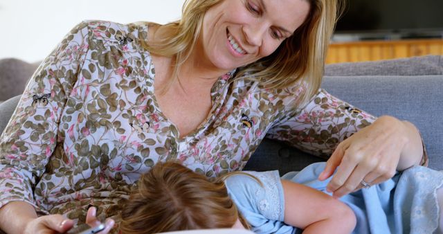 Mother and Daughter Bonding on Couch at Home - Download Free Stock Images Pikwizard.com