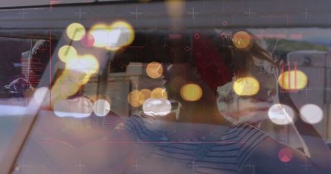 Digital Data Overlay on People Riding in Car