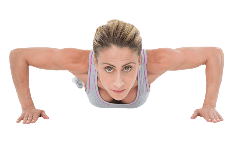 Focused woman doing push-ups transparent background fitness