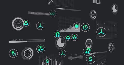 Futuristic Interface with Sustainability Analytics Icons