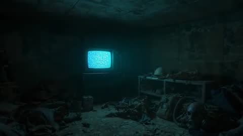 Flickering CRT TV in Abandoned Bunker Chamber