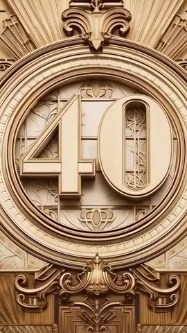 Vertical video zooming into ornate gold medallion revealing number 40 with sunburst crest
