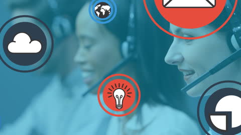 Digital Customer Support with Decorative Interface Icons